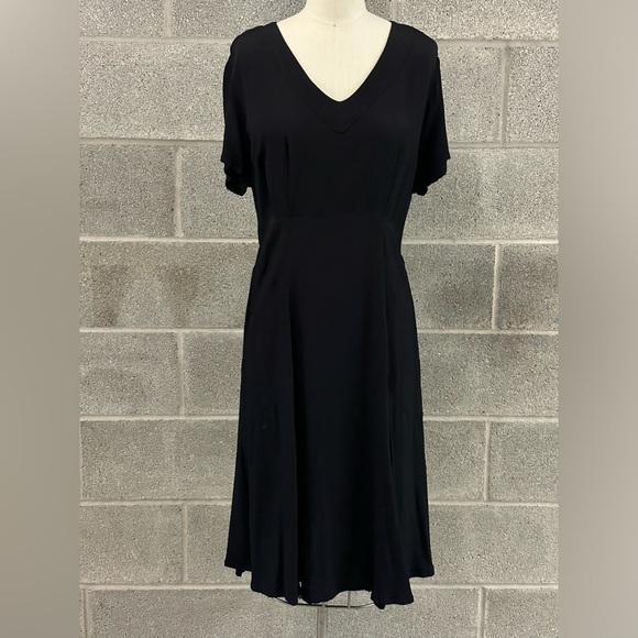 Flax Bias Cut Black Dress size Small Rayon Knee Length - Picture 1 of 7